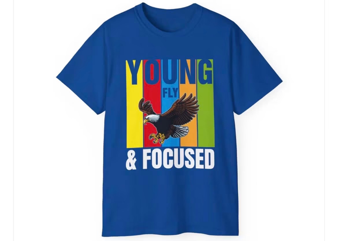 YOUNG-FLY-and-FOCUSED-Blue T-Shirt